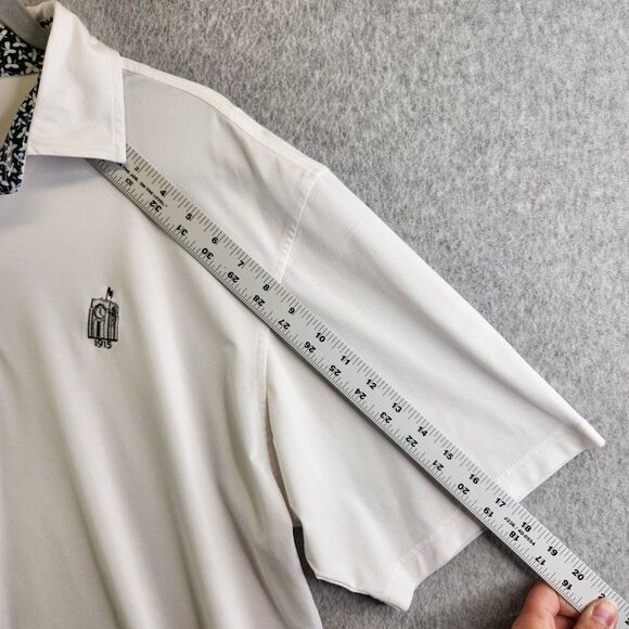 Footjoy Shirt Mens Large White Floral Trim Golf Polo Performance Clock Tower - Picture 12 of 16